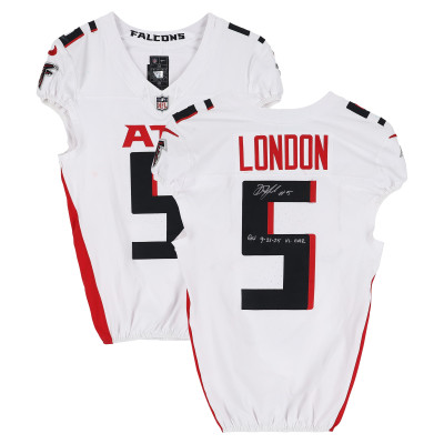 Игровая джерси Drake London Atlanta Falcons Autographed Fanatics Authentic #5 White Nike vs. Carolina Panthers on September 21, 2025 with 'GU 9-21-21 vs. CAR' Inscription