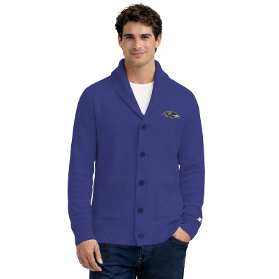 Baltimore Ravens Starter Purple Shawl Collar Heavy Knit Cardigan Sweater