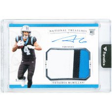 Карточка Tetairoa McMillan Carolina Panthers Autographed 2025 Panini National Treasures Tri-Color Relic #CRPA-TMN #97/99 Карточка Tetairoa McMillan Carolina Panthers Autographed 2025 Panini National Treasures Tri-Color Relic #CRPA-TMN #97/99