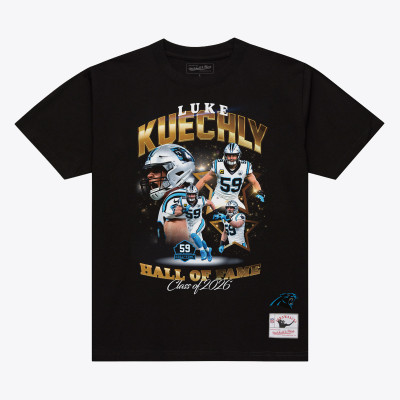 Футболка Unisex Carolina Panthers Luke Kuechly Mitchell & Ness Black Pro Football Hall of Fame Class of 2026 Collage