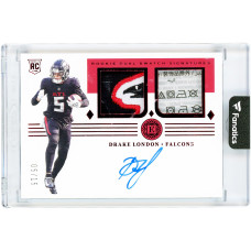 Карточка Drake London Atlanta Falcons Autographed 2022 Panini Encased Rookie Dual Swatch Ruby Relic Jersey # Match #RSS-DL #5/15