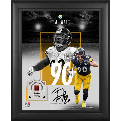 Коллаж T.J. Watt Pittsburgh Steelers Fanatics Authentic Facsimile Signature Framed 11 x 14 Showcase with a Piece of Game-Used Football - Limited Edition of 250