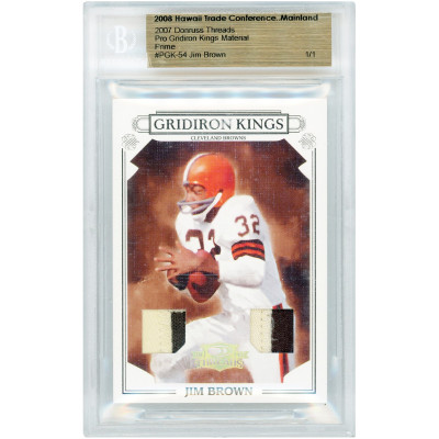 Карточка Jim Brown Cleveland Browns 2007 Donruss Threads Gridiron Kings Dual Two-Color Game Used Relics #PGK-54 #1/1 BGS Authenticated