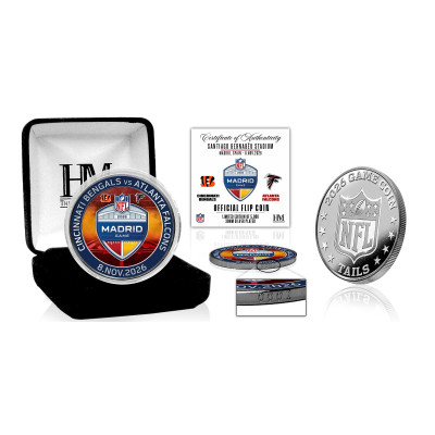 Монета Cincinnati Bengals vs. Atlanta Falcons Highland Mint Madrid Limited-Edition 2026 International Games Color Silver-Plated Game Flip