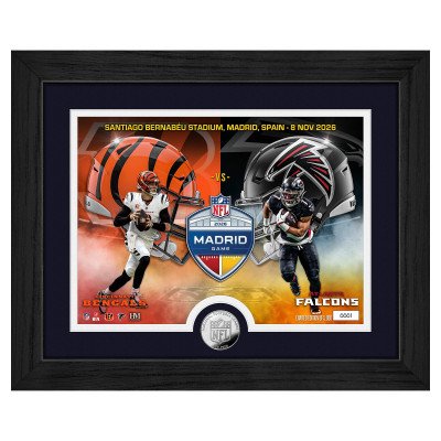 Монета Bijan Robinson & Joe Burrow Cincinnati Bengals vs. Atlanta Falcons Highland Mint Madrid 2026 International Games Week 13 x 16 Silver