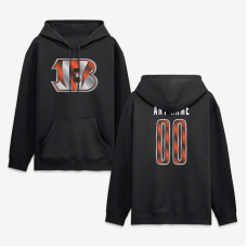 Именная толстовка Cincinnati Bengals Black Metallic Mascot Name & Number Именная толстовка Cincinnati Bengals Black Metallic Mascot Name & Number