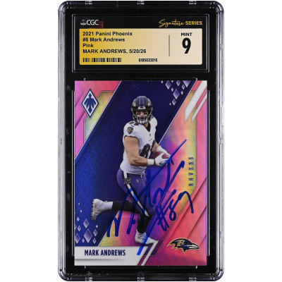 Карточка Mark Andrews Baltimore Ravens Autographed 2021 Panini Phoenix Pink #8 #/199 CGC Fanatics Witnessed Authenticated Mint 9
