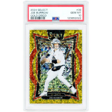 Карточка Joe Burrow Cincinnati Bengals 2024 Panini Select Gold Disco Prizm Jersey Match #39 #9/10 PSA Authenticated 10