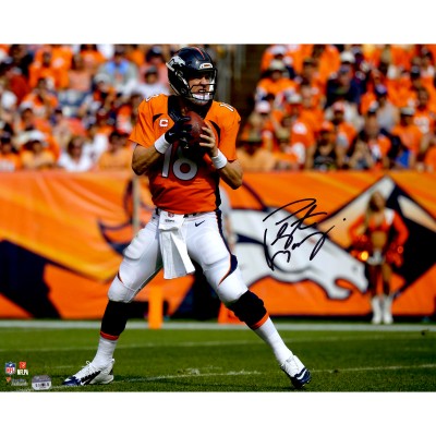 Autographed Denver Broncos Peyton Manning Fanatics Authentic 16 x 20 Orange Jersey Drop Back Photograph