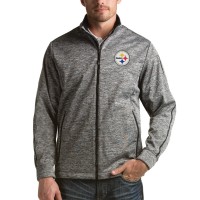 Pittsburgh Steelers Antigua Heathered Black Full-Zip Golf Jacket