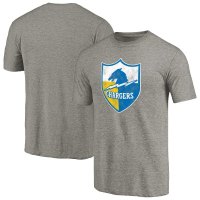 Los Angeles Chargers Ash Throwback Logo Tri-Blend T-Shirt