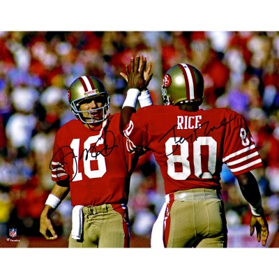 Dual Signed San Francisco 49ers Joe Montana, Jerry Rice Fanatics Authentic 11 x 14 Red Jersey Photograph