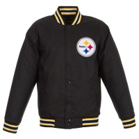 Pittsburgh Steelers JH Design Black Poly Twill Varsity Jacket