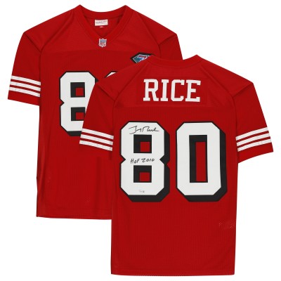Autographed San Francisco 49ers Jerry Rice Fanatics Authentic Red Mitchell & Ness Authentic Jersey with HOF 2010 Inscription