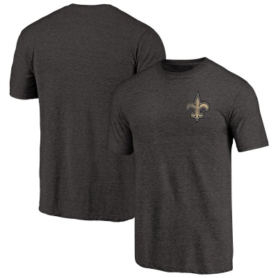 Футболка New Orleans Saints Heathered Black Primary Logo Left Chest Distressed Tri-Blend