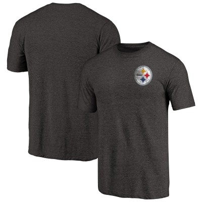 Pittsburgh Steelers Heathered Black Primary Logo Left Chest Distressed Tri-Blend T-Shirt