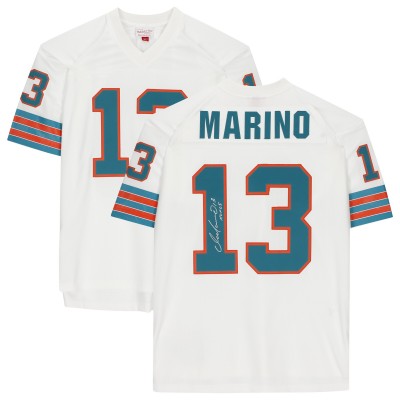 Autographed Miami Dolphins Dan Marino Fanatics Authentic White Replica Mitchell & Ness Jersey with HOF 05 Inscription