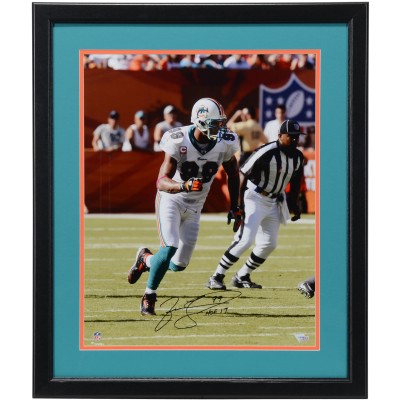Autographed Miami Dolphins Jason Taylor Fanatics Authentic Framed 16 x 20 Run Photograph with HOF 17 Inscription