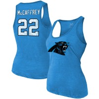 Майка с номером Christian McCaffrey Carolina Panthers Womens Tri-Blend - Heathered Blue