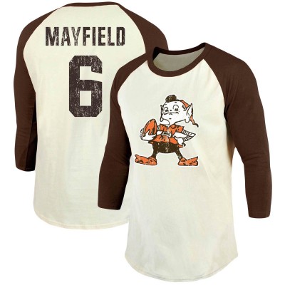 Футболка с рукавом 3/4 Baker Mayfield Cleveland Browns Vintage - Cream/Brown
