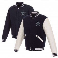 Dallas Cowboys JH Design Reversible Fleece Jacket with Faux Leather Sleeves - Navy/White