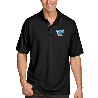 Carolina Panthers Antigua Black NFL 100 Pique Xtra-Lite Polo