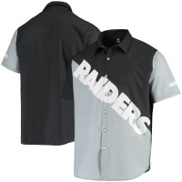 Las Vegas Raiders Big Logo Button-Up Woven T-Shirt - Silver