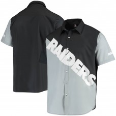 Las Vegas Raiders Big Logo Button-Up Woven T-Shirt - Silver