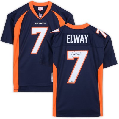Игровая джерси Autographed Denver Broncos John Elway Fanatics Authentic Mitchell & Ness Navy Replica