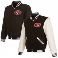 San Francisco 49ers JH Design Black/White Reversible Fleece Full-Snap Jacket with Faux Leather Sleeves