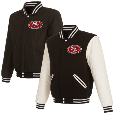 San Francisco 49ers JH Design Black/White Reversible Fleece Full-Snap Jacket with Faux Leather Sleeves