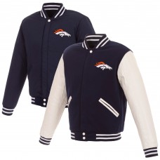 Denver Broncos NFL Pro Line by Reversible Fleece Full-Snap Jacket with Faux Leather Sleeves - Navy/White