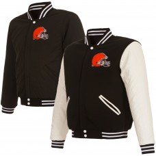 Cleveland Browns NFL Pro Line by Reversible Fleece Full-Snap Jacket with Faux Leather Sleeves - Black/White