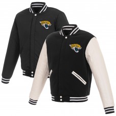 Jacksonville Jaguars NFL Pro Line by Reversible Fleece Full-Snap Jacket with Faux Leather Sleeves - Black/White