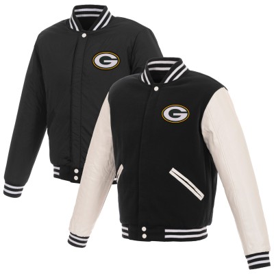 Куртка на кнопках Green Bay Packers NFL Pro Line by Reversible Fleece with Faux Leather Sleeves - Black/White