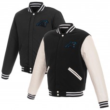 Carolina Panthers NFL Pro Line by Reversible Fleece Full-Snap Jacket with Faux Leather Sleeves - Black/White