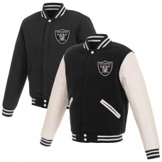 Бомбер Las Vegas Raiders JH Design Reversible Fleece with Faux Leather Sleeves - Black/White