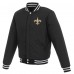 Бомбер New Orleans Saints JH Design Reversible Fleece with Faux Leather Sleeves - Black/White