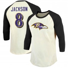 Футболка с рукавом 3/4 Lamar Jackson Baltimore Ravens Vintage - Cream/Black