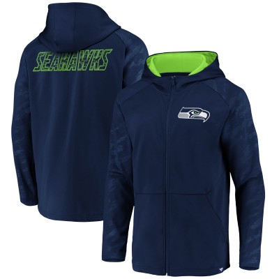 Seattle Seahawks Fanatics College Navy Iconic Embossed Defender Full-Zip Hoodie