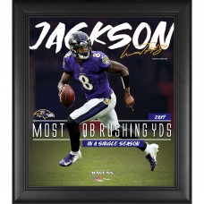 Baltimore Ravens Lamar Jackson Fanatics Authentic Framed 15 x 17 Single Season Quarterback Rushing Yards Record Collage