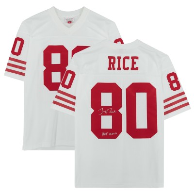 Autographed San Francisco 49ers Jerry Rice Fanatics Authentic White Mitchell & Ness Replica Jersey with HOF 2010 Inscription