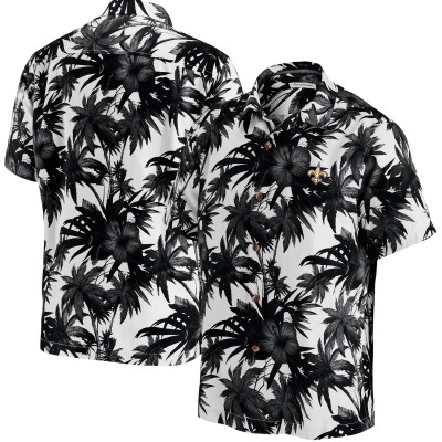 New Orleans Saints Tommy Bahama Black Sport Harbor Island Hibiscus Camp Button-Up Shirt
