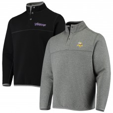 Minnesota Vikings Tommy Bahama Quilt to Last Reversible Tri-Blend Pullover Sweater - Gray/Black