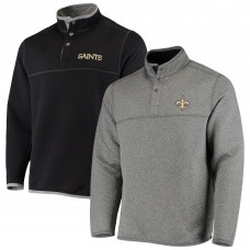 New Orleans Saints Tommy Bahama Quilt to Last Reversible Tri-Blend Pullover Sweater - Gray/Black