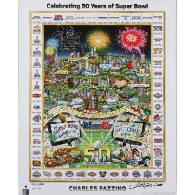 Autographed San Francisco 49ers Joe Montana Fanatics Authentic 27 x 34 Super Bowl 50 Poster with Multiple Super Bowl Inscriptions - Limited Edition of 500