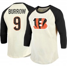 Футболка с рукавом 3/4 Joe Burrow Cincinnati Bengals Vintage Player Name & Number Raglan - Cream/Black