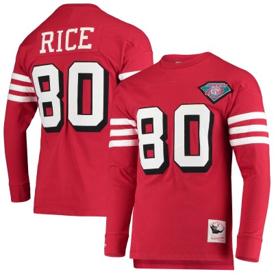 Футболка с длинным рукавом Jerry Rice San Francisco 49ers Mitchell & Ness Throwback - Scarlet
