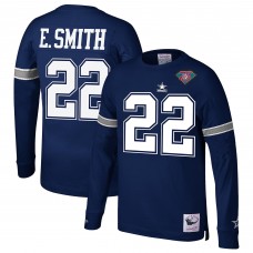 Dallas Cowboys Emmitt Smith Mitchell & Ness Navy Throwback Retired Player Name & Number Long Sleeve Top