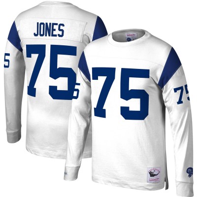 Deacon Jones Los Angeles Rams Mitchell & Ness Throwback Retired Player Name & Number Long Sleeve Top - White - оригинальная атрибутика Лос-Анджелес Рэмс